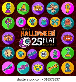 Happy Halloween day 25 Flat and Colorful Icon Set on maroon pattern background