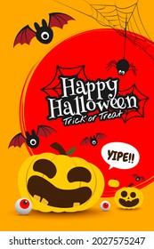 happy halloween day banner background, pumpkin monster vector design