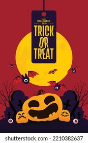 happy halloween day banner background, pumpkin monster vector design