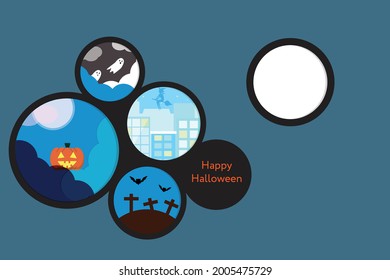 happy Halloween day banner with night theme of pumpkin in dark night mode