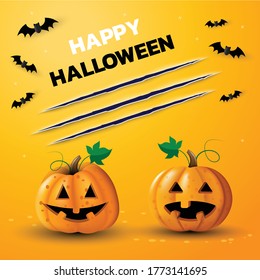 Happy halloween day banner, pumpkin 
bat