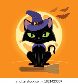 Happy Halloween Day , Bat and spider , Cute pumpkin smile spooky scary but cute and black cat party under moon , vector illustration , sign element