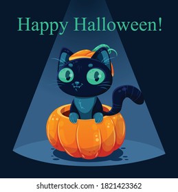 Happy Halloween Day , Bat and spider , Cute pumpkin smile spooky scary but cute and black cat party under moon , vector illustration , sign element