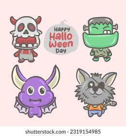 Happy Halloween Day. Cute costumes for Halloween. Vector illustration