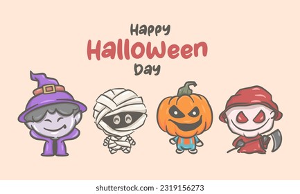 Happy Halloween Day. Cute costumes for Halloween. Vector illustration