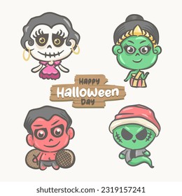Happy Halloween Day. Cute costumes for Halloween. Vector illustration.
