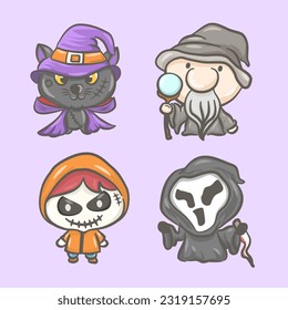 Happy Halloween Day. Cute costumes for Halloween. Vector illustration