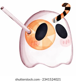Happy halloween day with cute little ghost halloween vector illustration