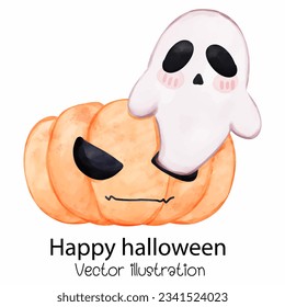 Happy halloween day with cute little ghost halloween vector illustration