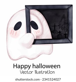 Happy halloween day with cute little ghost halloween vector illustration