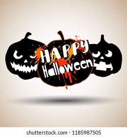 Happy Halloween Day. Cute pumpkin spooky scary smile and black sign element