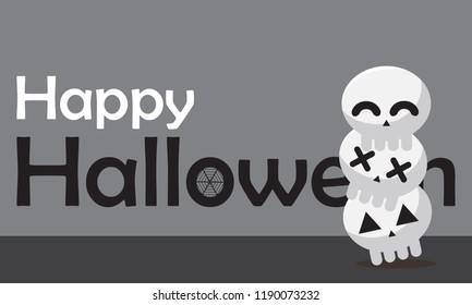 Happy Halloween day design background. Cute cartoon character. Halloween theme Vector holiday, skeleton, bone, vector illustration.
