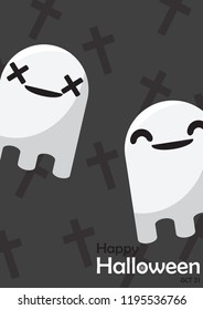 Happy Halloween day design background. Cute cartoon character. Halloween theme Vector holiday, can be used as a greeting card, poster, print or banner, Ghost Halloween. vector illustration.