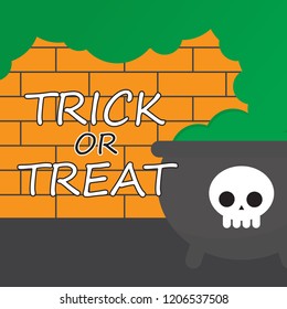 Happy Halloween day design background. Cute cartoon character. Halloween theme Vector holiday, can be used as a greeting card, poster, print or banner, witch pot, vector illustration.