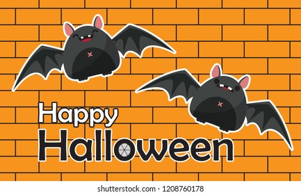 Happy Halloween day design background. Cute cartoon character. Halloween theme Vector holiday, can be used as a greeting card, poster, print or banner, bat Halloween. vector illustration.