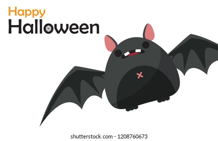 Happy Halloween day design background. Cute cartoon character. Halloween theme Vector holiday, can be used as a greeting card, poster, print or banner, bat Halloween. vector illustration.