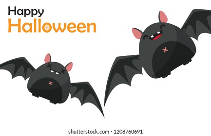 Happy Halloween day design background. Cute cartoon character. Halloween theme Vector holiday, can be used as a greeting card, poster, print or banner, bat Halloween. vector illustration.