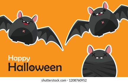 Happy Halloween day design background. Cute cartoon character. Halloween theme Vector holiday, can be used as a greeting card, poster, print or banner, bat Halloween. vector illustration.