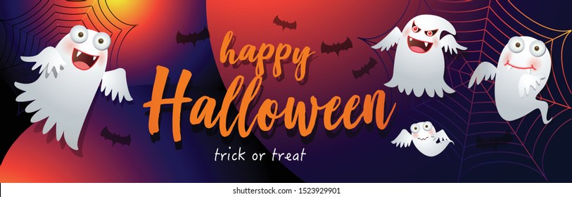 Happy Halloween day design background. Cute cartoon character.Halloween banners with pumpkins on graveyard, illustration.