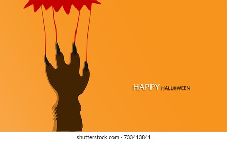 Happy Halloween day design background. scratching marks on wall from monster cartoon character. Vector holiday.