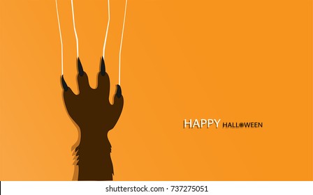 Happy Halloween day design background. scratching marks on wall from Werewolves. cartoon character. Vector holiday.