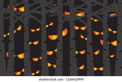 Happy halloween day, Devil eye behind the dry tree, Concept holiday illustration vector flat
