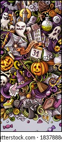 Happy Halloween day doodle banner design. Cartoon background. Celebration flyer template. Color vector holiday illustration
