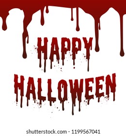 Happy Halloween day drop down blood stain splashing text messenger on invisible white wall. Vector illustration. Holiday and religious concept. Scary horror and fear theme.