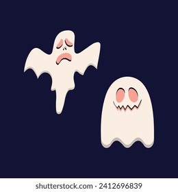 Happy Halloween day element background vector. Cute collection of spooky ghost, pumpkin, bat, candy, cat, skull, spider, grave, castle. Adorable halloween festival elements for decoration, prints.