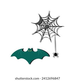 Happy Halloween day element background vector. Cute collection of spooky ghost, pumpkin, bat, candy, cat, skull, spider, grave, castle. Adorable halloween festival elements for decoration, prints.
