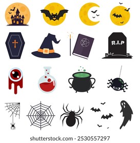 Happy Halloween day flat icons vector isolated on white background.