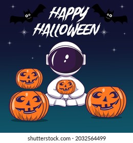 happy halloween day greeting card with astronaut theme