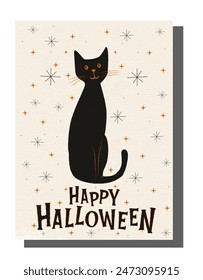 Happy Halloween day greting card for cartoon element. Cute collection of Doodle style cat. Adorable halloween festival vector elements for decoration, prints.