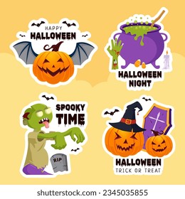 Happy Halloween Day Label Flat Cartoon Hand Drawn Templates Background Illustration