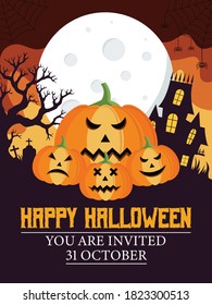 Happy Halloween day layout poster design in flat style. 