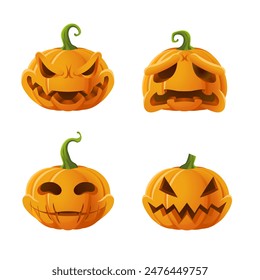 Happy Halloween day orange pumpkins collection carving scary face expression