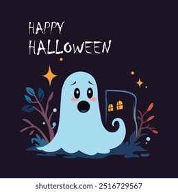 Happy Halloween day poster and banner vector, ghost, cute ghost, halloween elements.