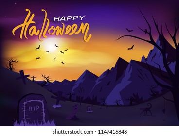 Happy halloween day poster invitation, fantasy concept horror story abstract background vector illustration