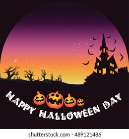 Happy Halloween Day Pumpkin Bat Dark Background Vector 
