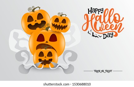 Happy halloween day  with pumpkin and white smoke isolated on white background. Trick or treat. Vector illustration.