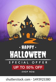 happy halloween day sale banner vector design 2019