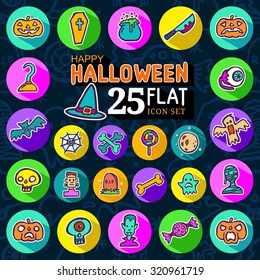 Happy Halloween day Scary Flat and Colorful Icon Set on pattern background
