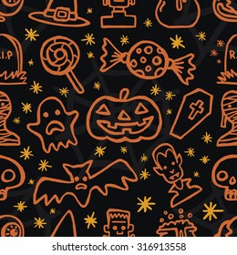 Happy Halloween day seamless pattern Icon Set vector on black background