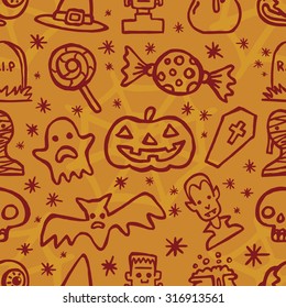 Happy Halloween day seamless pattern Icon Set vector on orange background