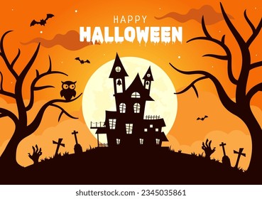 Happy Halloween Day Social Media Background Flat Cartoon Hand Drawn Templates Illustration