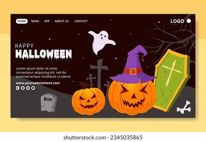 Happy Halloween Day Social Media Landing Page Cartoon Hand Drawn Templates Background Illustration