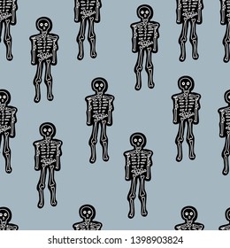 Happy Halloween day theme with seamless pattern repeat skeleton doodle