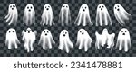 Happy Halloween day vector. Cute collection of spooky ghost with emotion, spirits gradient mesh effect. Transparent shadow effect ghost in halloween festival for decoration, prints, cover, stickers.