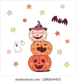 Happy Halloween day. Vector illustrations in modern flat style. Adorable halloween festival elements for decoration.