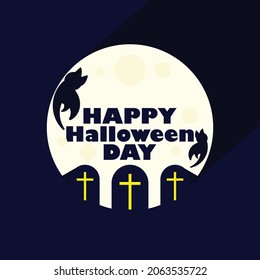 Happy Halloween Day vector template on blue background. Design for banner, greeting card or poster